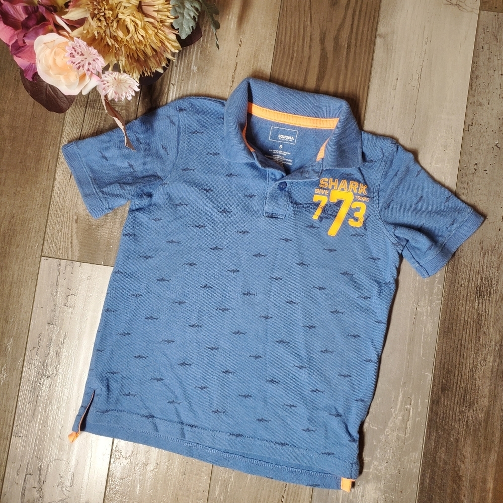 Sonoma Goods for Life Blue Sharks Boys Short Sleeve Polo Shirt Size 5